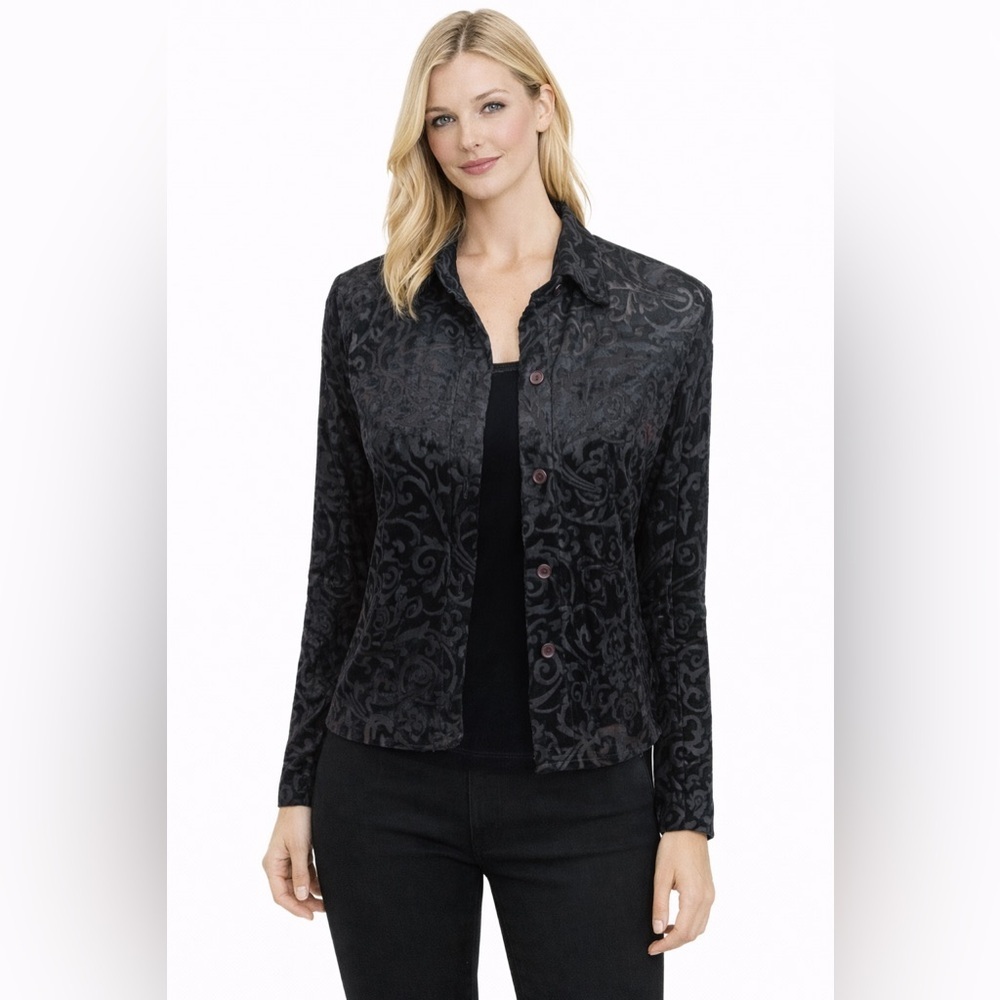 Studio Works Black Sheer Blouse With Velvet Size Small With Tank